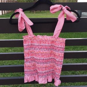 Tie shoulder smocked top